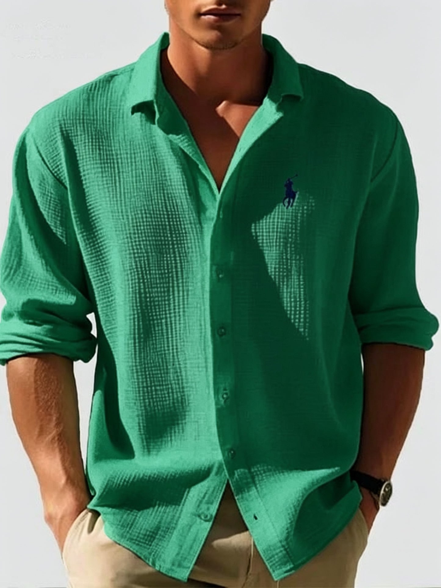 Men's Waffle-Knit Long-Sleeve Casual Shirt | Clearance Price