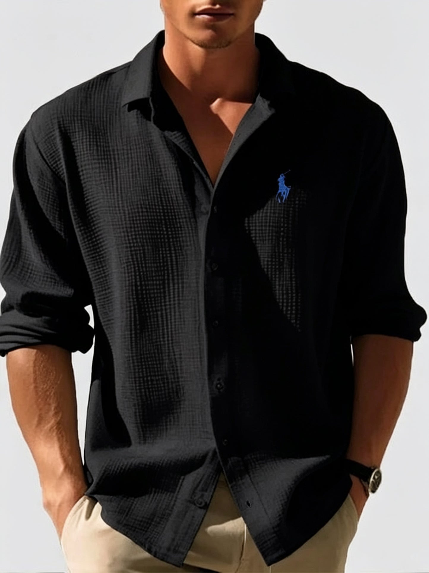 Men's Waffle-Knit Long-Sleeve Casual Shirt | Clearance Price