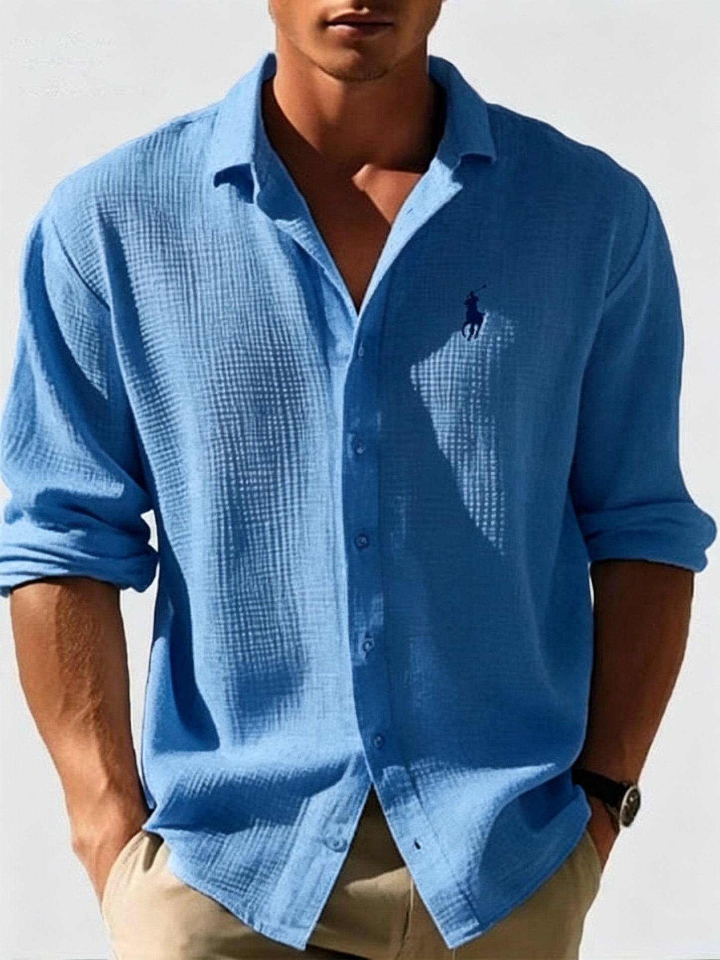 Men's Waffle-Knit Long-Sleeve Casual Shirt | Clearance Price