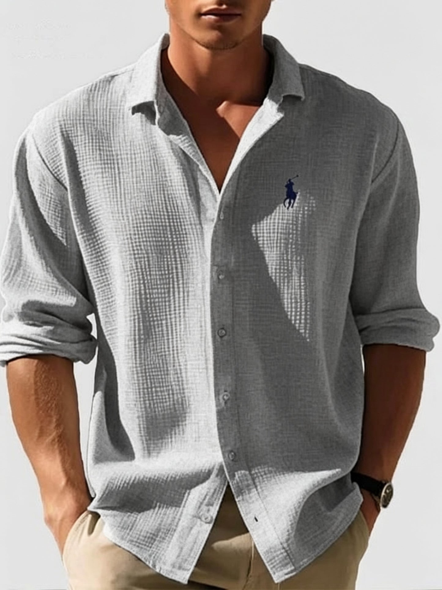 Men's Waffle-Knit Long-Sleeve Casual Shirt | Clearance Price